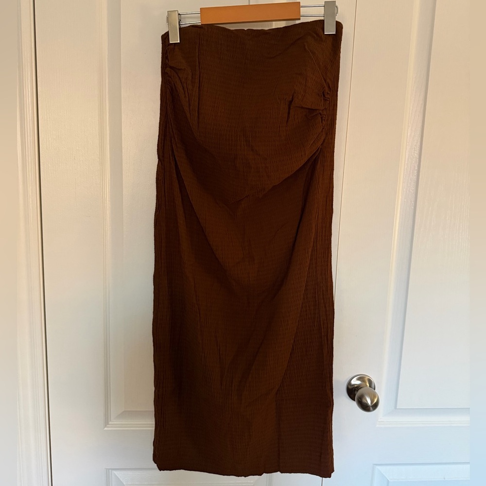 Zara Ruched Brown Midi Pencil Skirt - Size S